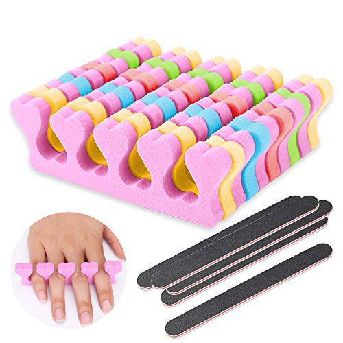 Toe Separators, Lainrrew 50 Pcs/ 25 Pairs Soft Foam Toe Separator Pedicure Toe Stretcher Toe Spacers Cushions Finger Dividers with 5 Nail Files for Nail Polish, Toes & Finger Relaxing Holding
