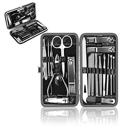 Manicure Set, MUIIGOOD 19 pcs Pedicure Kit Nail Clippers Tool Nail Care Professional Travel Grooming Kit Tools Gift Stainless Steel with Luxurious PU leather case For Women Men Friends Parents