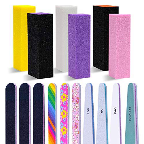 16 Pcs Nail File and Buffers Set, Eleanore’s Diary 150/180/240/1000/4000 Grit Professional Nail File Buffer Sanding Blocks Nail File Manicure Tool for Grinding and Polishing Nature/Acrylic Nail