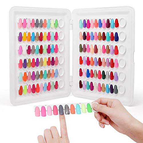 C8 Nail Display Book Stylish Plastic Nail Color Book, No Need Glue, Professional 120 Nail Colors Chart Display with Replacement Tips, No Need Pasting (C8)