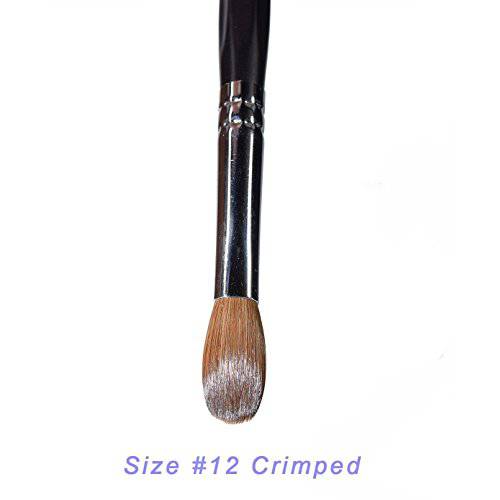 Six Angles - Black Handle Petal Kolinsky Acrylic Nail Brush for Manicure Powder (CRIMPED) - (Size 12)