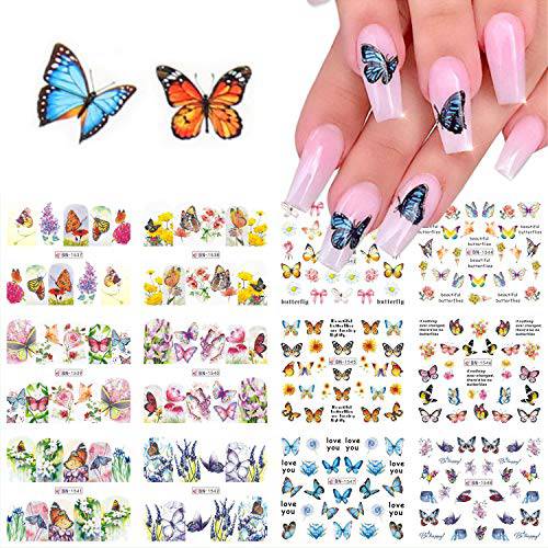 36 Sheets Butterfly Nail Stickers, Water Transfer DIY Butterfly Nail Decals Nail Art Supplies Accessories, Nail Art Stickers for Nails Design Manicure Tips Decorations