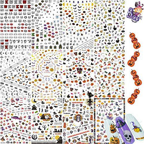 Halloween Halloween Nail Art Stickers Decals 1500 Pcs, 3D Self-Adhesive DIY Nail Sticker Decorations for Halloween Party and Daily (12 Sheets)