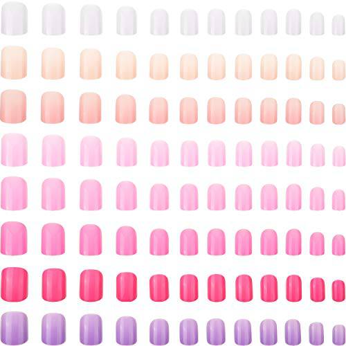 192 Pieces Colorful Short False Nails Square Artificial Fake Nail Full Cover Coffin Press on Nails Colorful 8 Sets Full Cover UV Coat Artificial Acrylic Nails (Various Color)