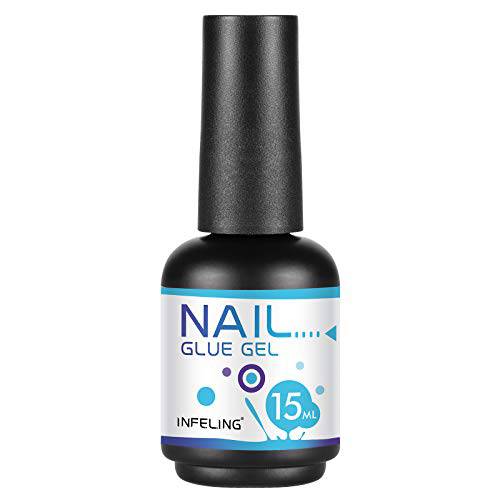 INFELING Gel Nail Glue - 15ML 4 in 1 Nail Glue Gel for Acrylic Nails Long Lasting, Super Strong UV Extension Nail Glue, Fit for Flat and Curve Nail Beds, Last 21+ Days