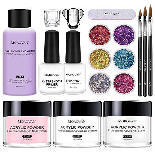 Cooserry Acrylic Nail Kit with Drill and UV Light - UV LED Nail Lamp and Acrylic Nail Drill for Beginner with 3 Colors Acrylic Powder and Professional Monomer Liquid Set Nail Kit for Art Starter