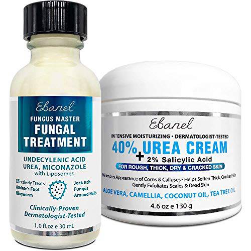 Ebanel Bundle of 40% Urea Cream 4.6 Oz, and Fungus Treatment 1 Oz