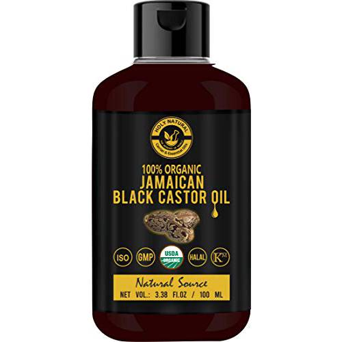 Organic Jamaican Black Castor Oil (3.38 fl oz) USDA Certified, Black Castor oil, Jamaican black castor oil, Traditional Handmade with Typical and Traditional roasted castor beans smell,100% Pure black Castor Oil (No Additive, No preservative)