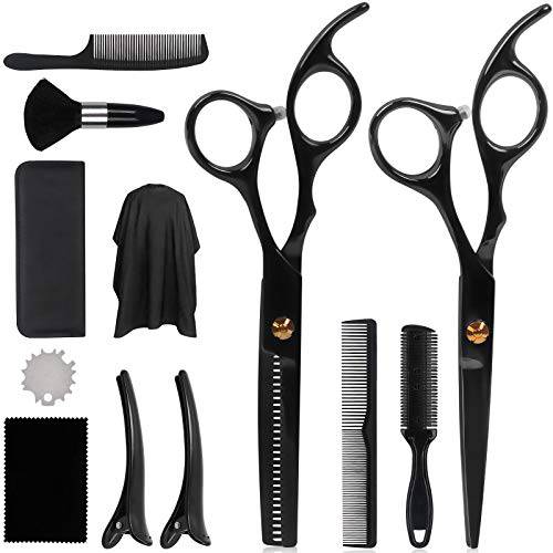DigHealth 12 Pcs Hair Cutting Scissors Kit, Professional Hairdressing Scissors Kit with Stainless Steel Thinning Scissors, Comb, Cape and Clips, Hair Cutting Shears Set for Baber, Salon and Home