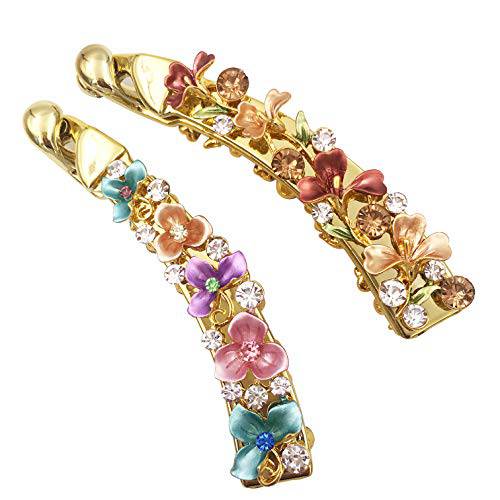 2PCS Floral Rhinestone Banana Hair Clip Claw Ponytail Holder Maker Styling for Women