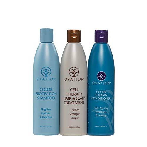 Ovation Hair Color Protection Cell Therapy 12 oz System - Color Protection Shampoo and Conditioner, Cell Therapy Hair & Scalp Treatment - Hair Treatment Set to Brighten and Hydrate Color-Treated Hair