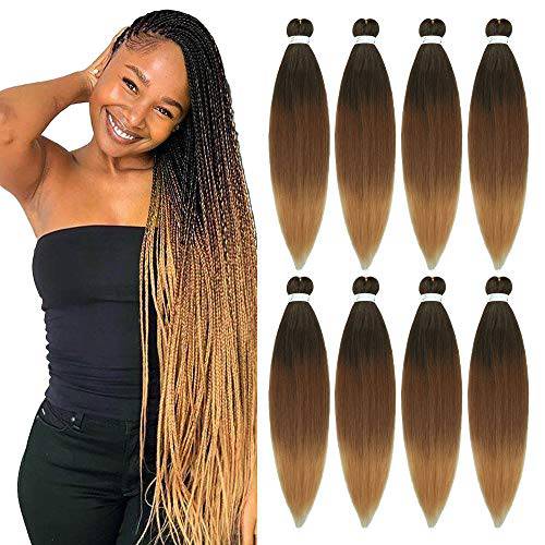 8 Packs Pre Stretched Braiding Hair 3 Tone Ombre Braiding Hair for Braids Twist 26 Inch Itch Free Hot Water Setting Yaki Texture Synthetic Hair Extension(T1B/30/27)