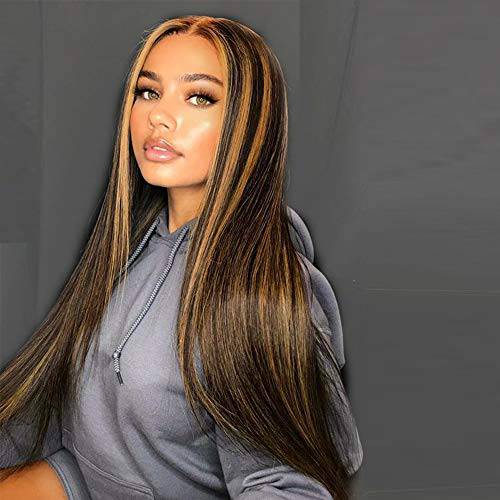 AISI QUEENS Long Straight Highlights Wig 26 Inch Synthetic Wigs for Women Middle Part Blonde Highlights Hair Wigs Natural Looking Heat Resistant Fiber Daily Cosplay Party