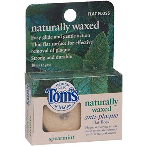 Tom’s of Maine Naturally Waxed Anti-Plaque Flat Floss Spearmint 32 Yards (Pack of 5)
