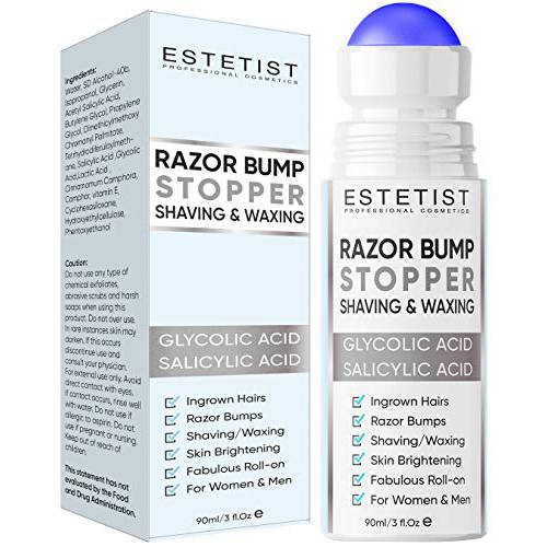Razor Bump Stopper Solution for Ingrown Hair - Skin Care Treatment for Face, Neck, Bikini Area, Legs and Underarm Area - After Shave Serum for Men and Women - With Salicylic Acid, Glycolic Acid