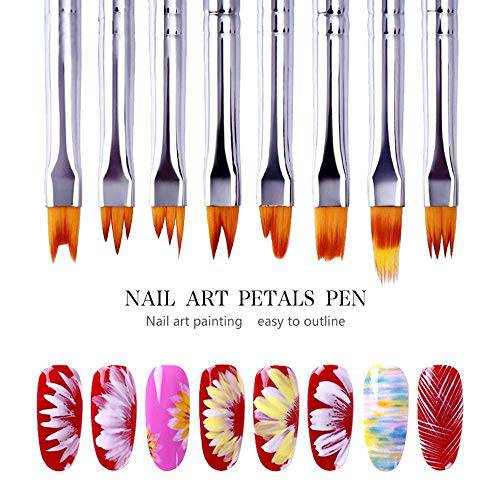 8Pcs 3D Nail Art Brush, Gradient Acrylic Painting Brush Set Poly Kit Gel DIY Flower Drawing Pen Purple Handle Manicure Nail Art Polish Brush Tool for Girls