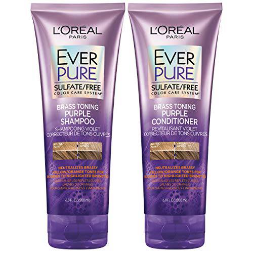 L’Oreal Paris EverPure Brass Toning Purple Sulfate Free Shampoo and Conditioner, 6.8 Ounce (Set of 2)