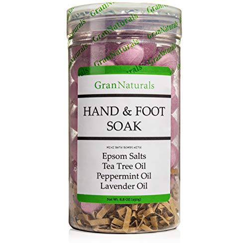 GranNaturals Mini Bath Bombs for Hand and Foot Soak - Manicure & Pedicure Epsom Salts Fizz Balls for Softening Skin, Cuticles & Calluses - Infused with Tea Tree, Lavender, Peppermint Essential Oils
