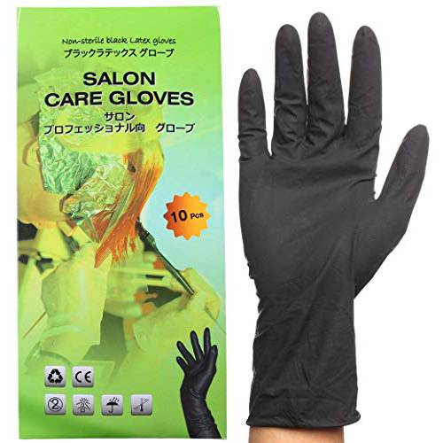 Black Reusable Latex Gloves, Salon Hair Color Dye Gloves-Medium Size (Pack of 10)