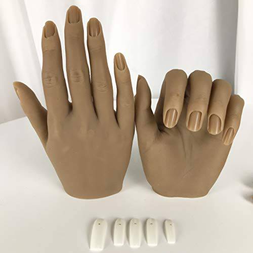 Practice Hand for Acrylic Nails Silicone Female Mannequin Life Size Hand as Nail Practice Hands Sketch Jewelry Ring Glove Watch Display with Nail 18cm