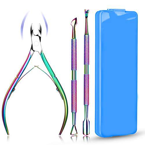 Cuticle Trimmer with Cuticle Pusher, Nails Scraper, 3-in-1 Professional Cuticle Remover Tools Set, Cuticle Nippers Kit, Cuticle Cutters, Cuticle Clippers for Fingernails & Toenails -w/ Organized Case