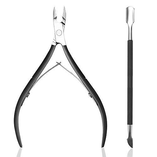 Cuticle Nipper with Cuticle Pusher-Professional Grade Stainless Steel Cuticle Remover & Cutter-Durable Manicure and Pedicure Tool