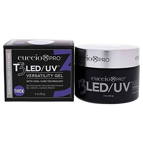 Cuccio Pro T3 LED/UV Cool Cure Versatility Gel - Controlled Levelling - Incredibly Flexible - Strong Adhesion - Thick Viscosity - Fast Application - Quick Cure - Clear - 2 Oz Nail Gel