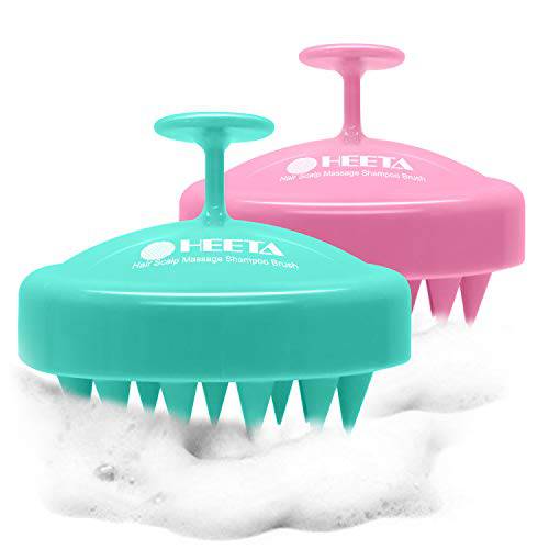Heeta Hair Scalp Massager Shampoo Brush, with Soft Silicone, Wet and Dry Hair Detangler (2 Pack, Green & Rose Pink)