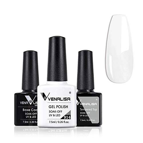 VENALISA White Gel Nail Polish Set -3 PCS White Color Gel Polish Kit Art Manicure Salon DIY at Home
