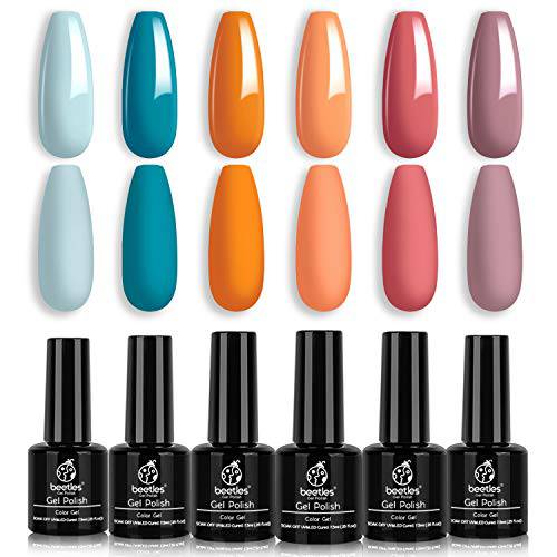 Beetles Gel Nail Polish Set, Hotel California Collection Light Blue Orange Dusty Pink Color Perfect for Autumn and Winter Nail Art Manicure Kit Soak Off LED Gel