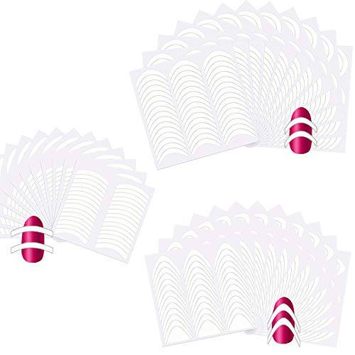 TailaiMei 1368 Pieces 3 Designs French Manicure Nail Art Stickers, Self-Adhesive Nail Tips Guides for DIY Decoration Stencil Tools (3 Moon Shape Design, 36 Sheets)