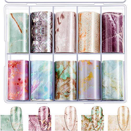10 Rolls Marble Nail Foil Transfer Sticker Marble Nail Design Stickers Marble Print Nail Foil Wraps for DIY Nail Decoration Women Girls, 10 Styles (Novel Marble Style)