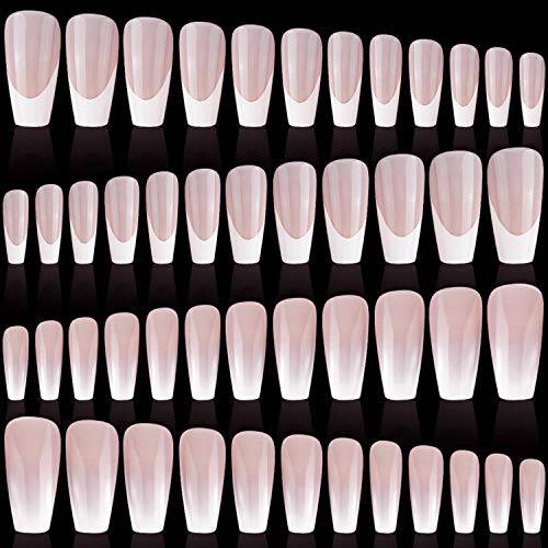 96 Pieces 4 Sets Long Press on Nails Ballerina Coffin False Nails Gradient Color Nails Glitter Glossy Full Cover Fake Nails Artificial ABS Nails for Nail Design Women Girls (Simple Pattern)