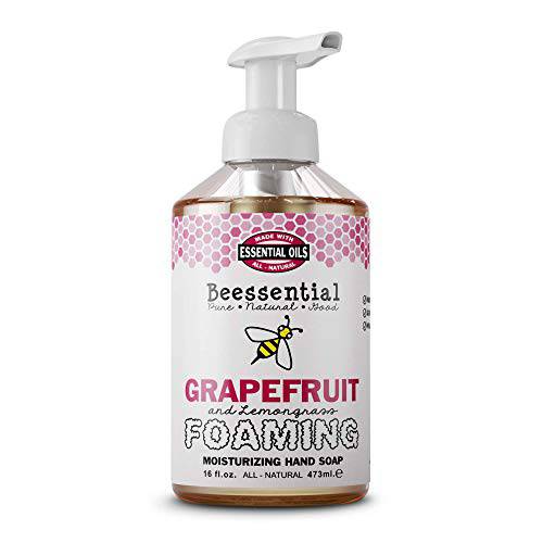 Beessential All Natural Foaming Hand Soap, Grapefruit And Lemongrass Essential Oils, Made with Moisturizing Aloe & Honey - Made in the USA, 16 oz