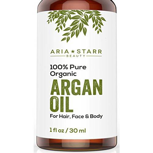 Aria Starr Beauty Organic Argan Oil For Hair, Skin, Face, Nails, Beard & Cuticles - Best 100% Pure Moroccan Anti Aging, Anti Wrinkle Beauty Secret, Cold Pressed Moisturizer 1oz