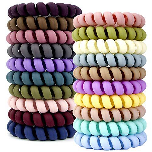 MAORULU Spiral Hair Ties No Crease, Colorful Traceless Hair Ties, Elastic Coil Hair Ties for Women Girls, Matte Phone Cord Hair Ties, Waterproof Hair Coils for for Any Kinds of Hair (20PCS, Multicolor)