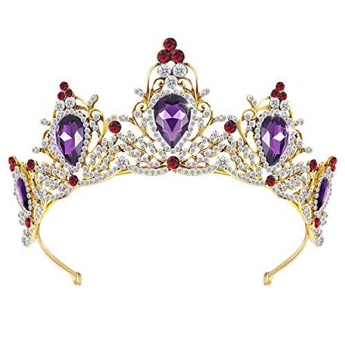 Lurrose Luxury Purple Crystal Crown Baroque Crown Rhinestone Tiara and Crown Bridal Crown Headband