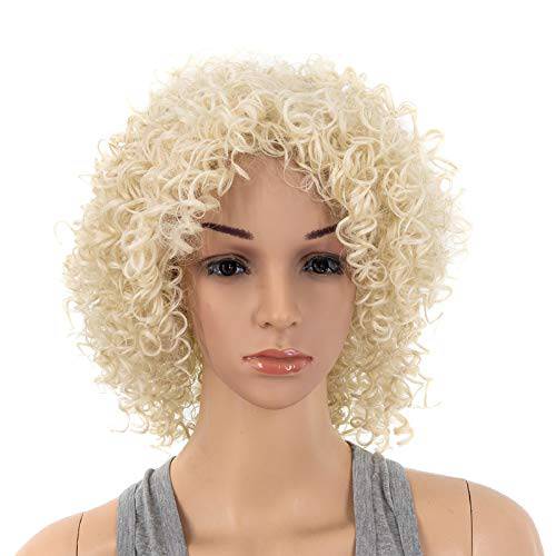 SWACC 12-Inch Short Big Bouffant Curly Wigs for Women Synthetic Heat Resistant Fiber Hair Pieces with Wig Cap (Platinum Blonde)