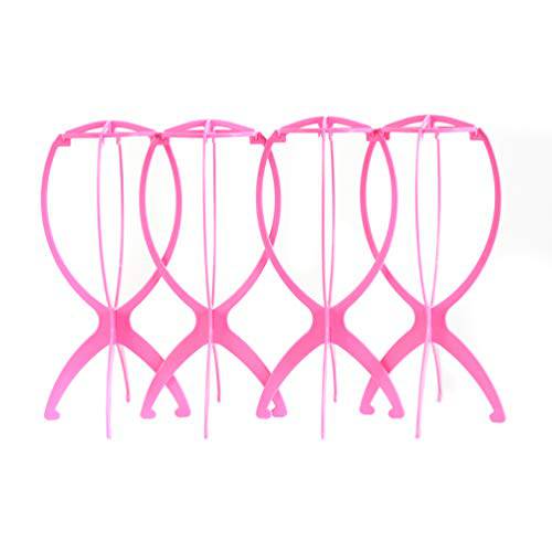 4 Pack Wig Stand Holder, Premium 14.2 Pink Portable Collapsible Wig Holder for Multiple Wigs, Durable Wig Stands for Women