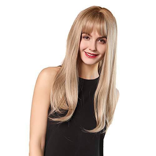 Esmee 24Inch Charming Wig Light Blonde Long Wigs for Women Middle Parting Natural Straight Heat Resistant Synthetic Wigs for White Women with Bangs