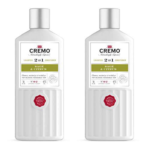 Cremo Barber Grade Sage & Citrus 2-in-1 Shampoo & Conditioner, 16 Fl Oz (2-Pack)