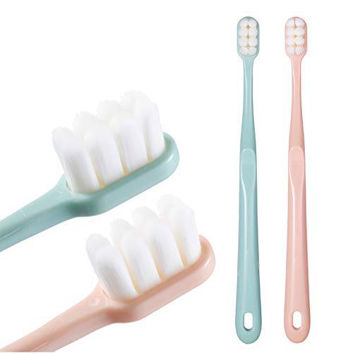 newrichbee [Upgrade Version] 4 Pack Micro Nano Extra Soft Toothbrush for Adult ,20000 Bristle Toothbrush,Soft Bristle Toothbrush for Sensitive Teeth or Gum Clean Effectively (Pink&Green&Blue&Flesh)
