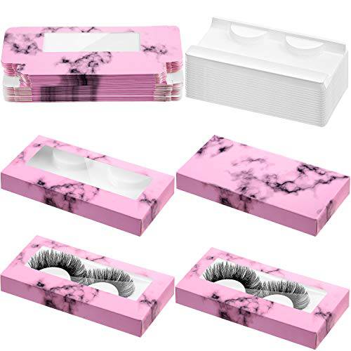 60 Pieces Empty Eyelashes Packaging Box and Tray, 30 Empty Lash Box Case Soft Paper Eyelash Box Eyelash Holder Case Empty Eyelash Case Eyelash Container with 30 Lash Tray Lash Case (Marble)