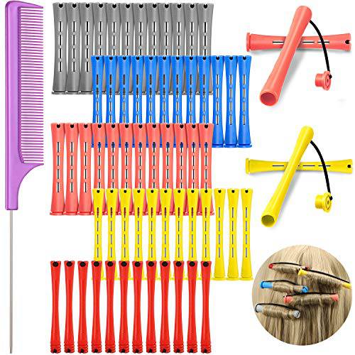 60 Pieces Hair Perm Rods Set Plastic Perming Rods Cold Wave Rods 5 Sizes Hair Curling Rollers with Rat Tail Hair Comb Stainless Steel Pintail Comb for Women Girls Hairdressing Styling