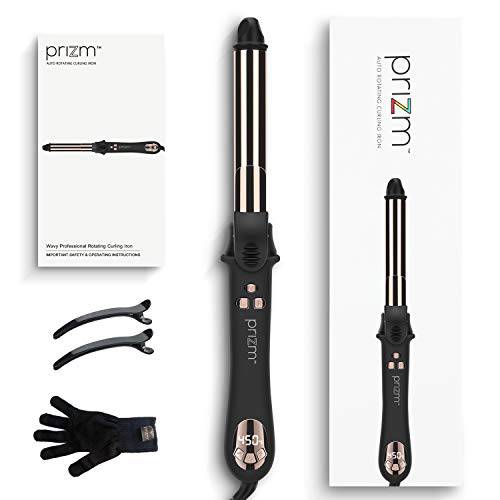Prizm 1 Inch Wavy Professional Rotating Curling Iron, Nano Titanium Auto Spin Curling Wand Hair Curler with 11 Adjustable Temps 250°F to 450°F, Anti-Scald & Dual Voltage
