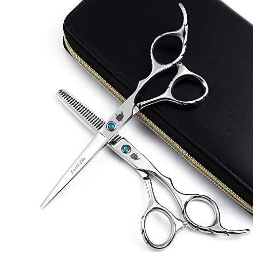 1 Set Professional Barber Hair Scissor SMITH CHU (HM100) Cutting & Thinning Scissors Kit 6.0inch, Japanese Steel Shear-Blue Crystal
