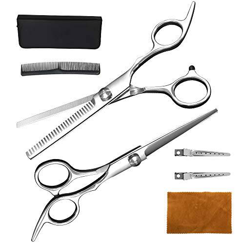 Professional Hair Cutting Scissors Set, 7Pcs Haircut Scissors Kit with Sharp Hair Scissors,Thinning Scissors, Comb, Clips, Hairdressing Shears Set for Barber, Salon, Home