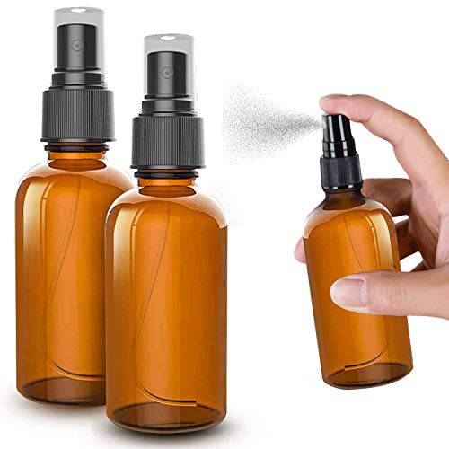 2 Pack Amber Glass Spray Bottles 2oz - the Perfect Spray - Small Empty Bottles For Cleaning Solutions, Plants, Essential Oils, Bleach, Alcohol - Best Refillable Fine Mist Spray Pack Perfume Atomizer