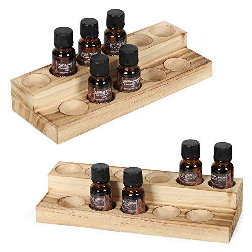 LIANTRAL Essential Oils Storage Rack, 2 Tiers Wooden Essential Oils Nail Polish Display Holder for 5/10/15/20ml Bottles, Wooden Essential Oil Holder Set of 2, Essential Oil Storage Tier
