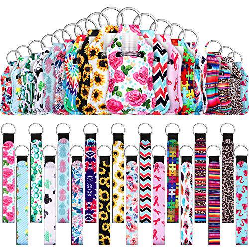 54 Pieces Empty Travel Bottles with Keychain Holder Set Include Portable Refillable Travel Bottle Container Reusable Neoprene Bottle Holders Wristlet Keychain (Assorted Style)